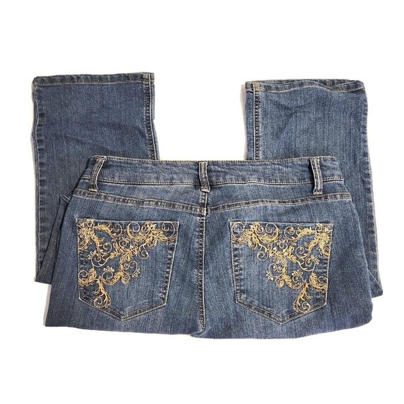 Sonoma Denim - Sonoma Mid Rise Straight Leg Jeans Women's Size 8 Acid Wash Denim Lacey Pockets
